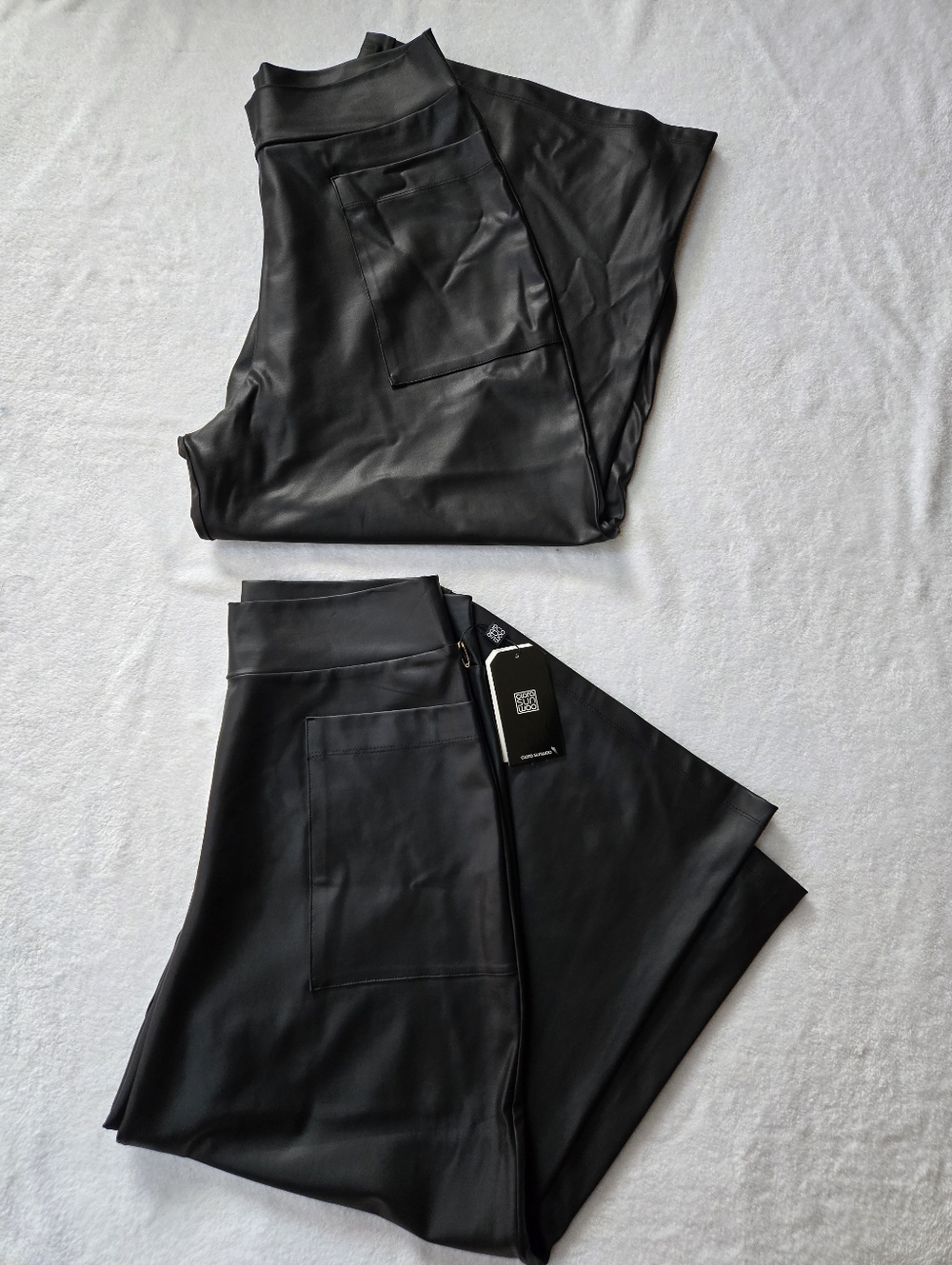 Bundle Clara Sun Woo Black XL Liquid Leather Sheen Pocket Gaucho Crop Pants